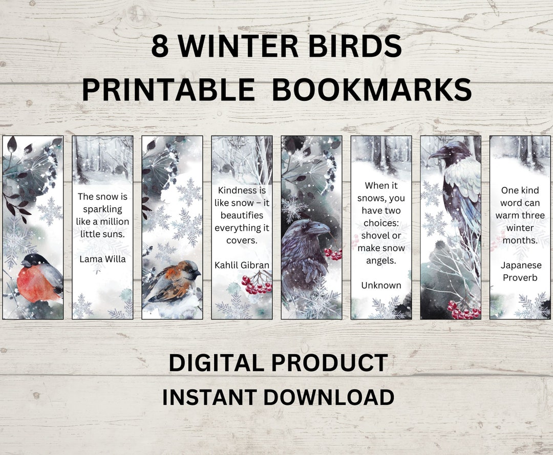 Printable Winter Bookmarks, Robin Gifts, Robin Bookmark, Crow Bookmark ...