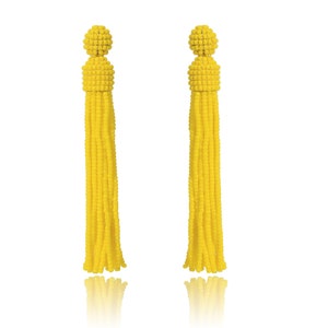 Yellow tassel earrings, beaded tassel earrings in Oscar de La Renta style, Long Tassel Earrings, Dangle Drop Studs Earring, Gift