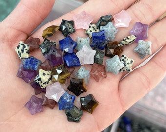 Faceted Gemstone Carved Star Bead Lot, Mini Star Crystal Pendant for Jewelry Making, Wholesale Crystal Charm