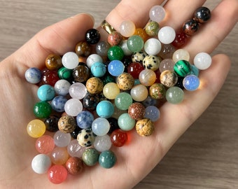 100 pcs Mini Crystal Sphere Set, No Hole Mixed Color Assorted Gemstone Beads, Undrilled Round Balls for DIY Jewelry, Wholesale (8/10/12mm)