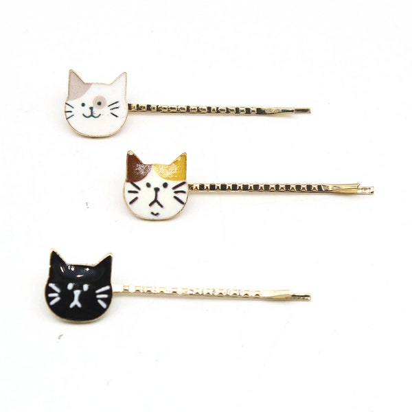 Gold mini cartoon cat hair clip, faul pearl barrette set, kawaii harajuku anime cat's claw bobby pin, cute girly fashion accessory