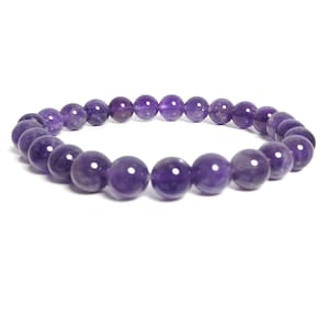 Natural Amethyst Beaded Stretch Bracelet, Purple Crystal Bracelet, Healing Bracelet, February Birthstone, Protection Stone, Handmade, Unisex