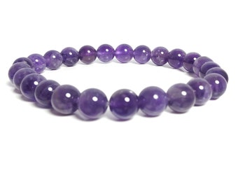 Natural Amethyst Beaded Stretch Bracelet, Purple Crystal Bracelet, Healing Bracelet, February Birthstone, Protection Stone, Handmade, Unisex