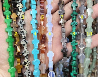 8x12mm Natural Stone Cross Beads, Cross Gemstone Beads for DIY Jewelry Wholesale Supplies
