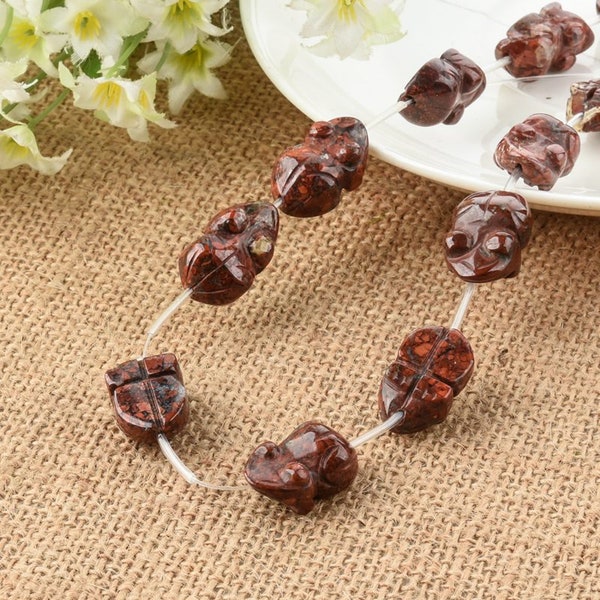 12pcs One Strand Red Breccia Jasper Carved Mini Frog Beads