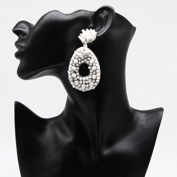 Boucles D'oreilles Goutte/pampilles Avec Pierres Blanches - Style Art Déco, Occasion