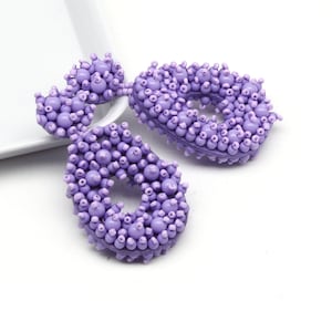 Purple Seed Beaded Earrings for Women, Teardrop Statement Earrings, Boho, Ethnic Dangle Drop Stud Earrings, Handmade Jewelry, Weddings, Gift