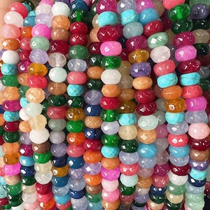 5*8mm Rainbow Faceted Rondelle Beads, Dyed Jade Beads, Colorful Mixed Color Assorted Rondelle Loose Beads, Full Strand, DIY Jewelry