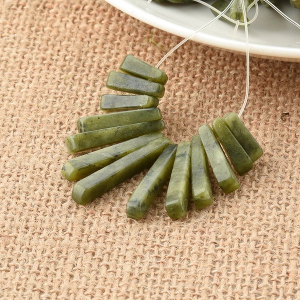 18 Kinds - Olive Green Jade Fan Shaped Beads, Rectangle Bar Beads Set for Necklace Making, DIY Jewelry, Wholesale