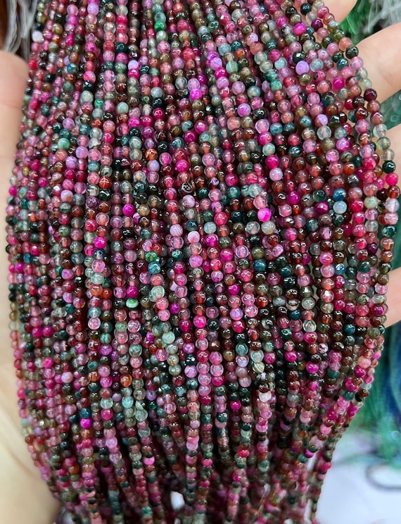 3mm Mixed Dyed Agate Faceted Round Beads Multi-color Tiny Jewelry