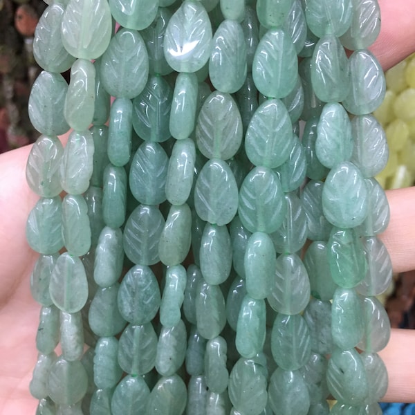 Multiple 8x12mm Leaf Beads, Aventurine Leaf Beads, Flat Crystal Quartz Leaf, Hand Carved Gemstone Leaf, DIY Jewelry, Full Strand, Wholesale