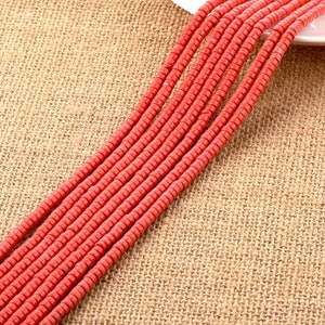 2*4mm Dyed Red Turquoise Round Tube Beads, 3*6mm Heishi Beads - Full strand, Wholesale