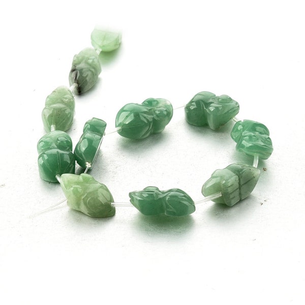 One Strand Green Aventurine Carved Mini Frogs Beads 12pcs