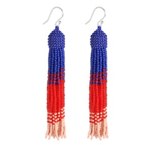 Boucles d’oreilles perles perles bleu rouge rose ombre pour femmes, boucles d’oreilles Oscar de La Renta, boucles d’oreilles perles de graines, boucles d’oreilles à longues franges Stud