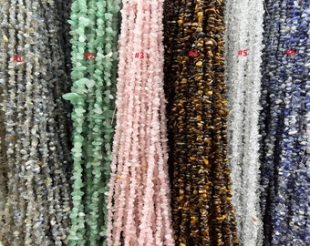 May include: Six strands of chip beads in various colors, including grey, green, pink, brown, white, and blue. The strands are labeled with numbers 1 through 6.