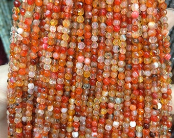 3mm Orange Red Agate Faceted Round Beads Full Strand Wholesale