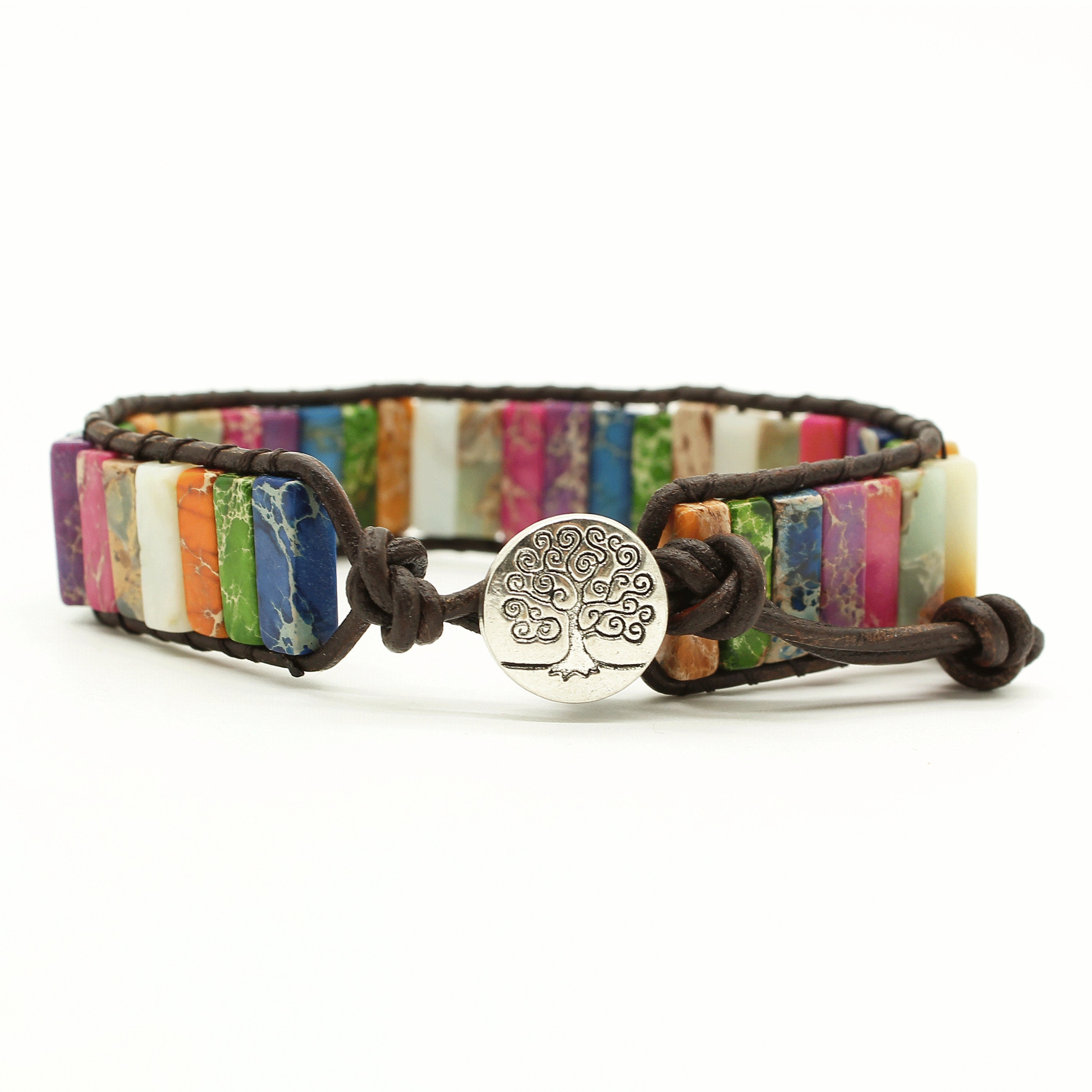 7 Chakra Heilstein Armband, Regenbogen Jaspis Perlen Leder Wickelarmband, Yoga, Boho, handgefertigter Schmuck, Unisex