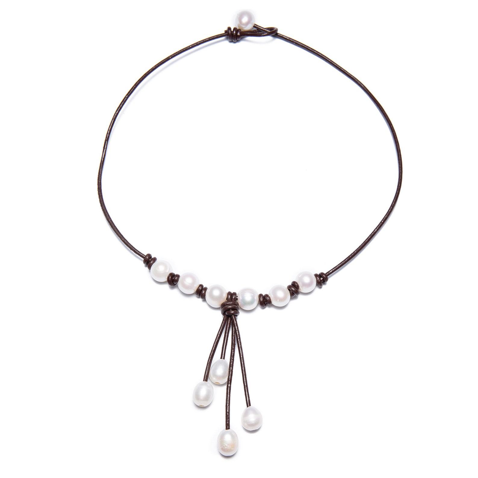 Leather Pearl Choker Natural Freshwater Pearl Choker Etsy