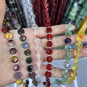 10mm Faceted Coin Gemstone Beads, Micro Diamond Cut Stone Beads for DIY Jewelry Making