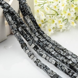 4/6/8 mm Schwarz Schneeflocken Obsidian Würfel Edelstein Perlen Full Strand
