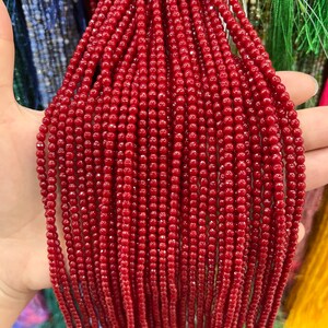 3mm Dyed red faceted round beads, tiny beads, full strand, wholesale