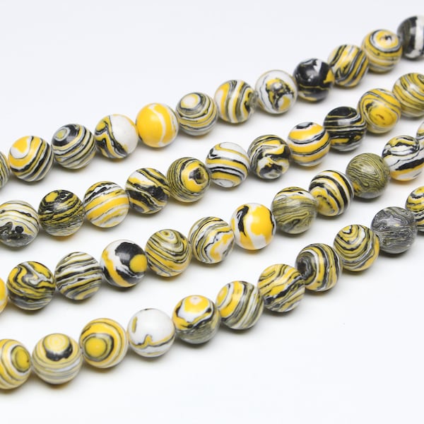 Yellow Lace Malachite Beads – 8mm Round Gemstone Strand, 35cm, Natural Stone