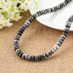 Black Veined Jasper Rondelle Beads Stone Jasper Roundel Beads 5*8mm