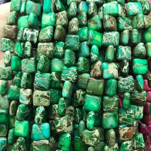 10mm Sea Sediment green Imperial Jasper Gemstone green flat square Loose Beads 40pcs