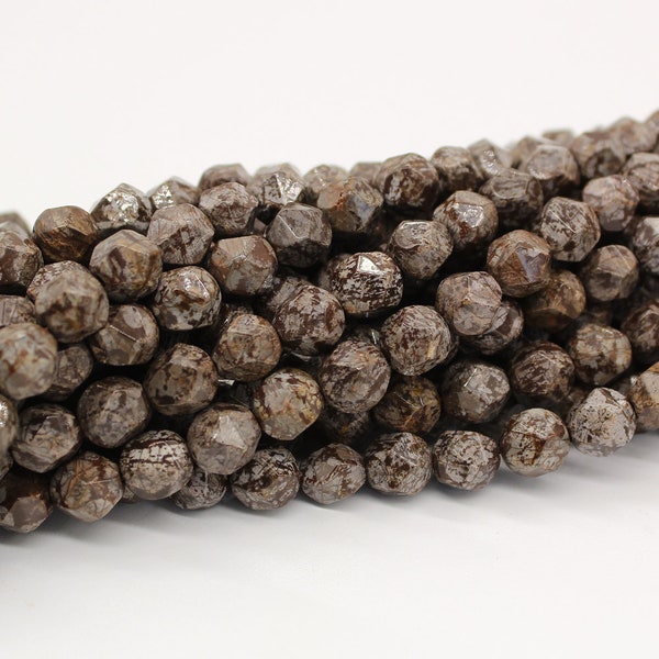 6/8/10mm Brown Snowflake Jasper Star Cut Beads, Faceted Round Obsidian Gemstone Loose Beads, Full Strand, Wholesale