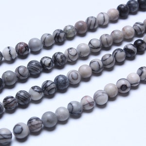 Network Jasper Round Bead Gemstone Loose Bead, 4mm 6mm 8mm 10mm 12mm, Full Strand, Wholesale
