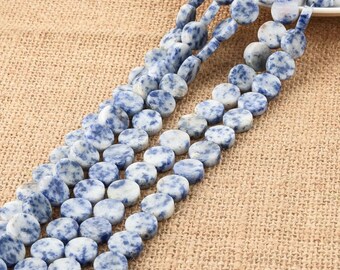 Blue Spot Jasper Flat Round Beads, Round Circle Beads, Coin Beads, 12mm for DIY Jewelry Making, Full Strand, Wholesale
