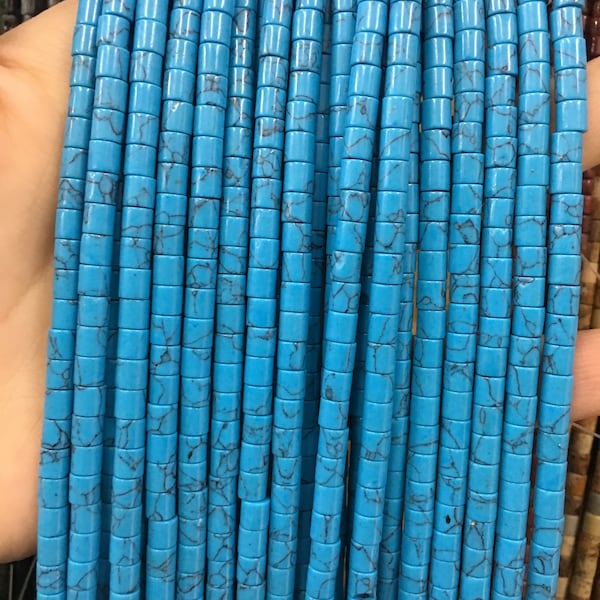 4 * 4mm Blue Turquoise Round Tube Beads, Turquoise synthétique, Perles lâches, Full Strand, Vente en gros