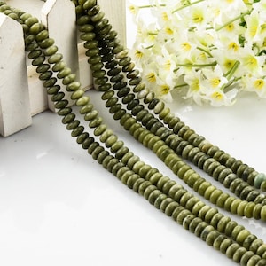4*8MM Olive Green Jade Rondelle Beads Gemstone UFO Beads Wholesale