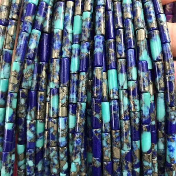 4*13mm Blue Lapis Lazuli Turquoise Tube Bead, Dyed Gemstone Tube Bead, Full Strand, Wholesale