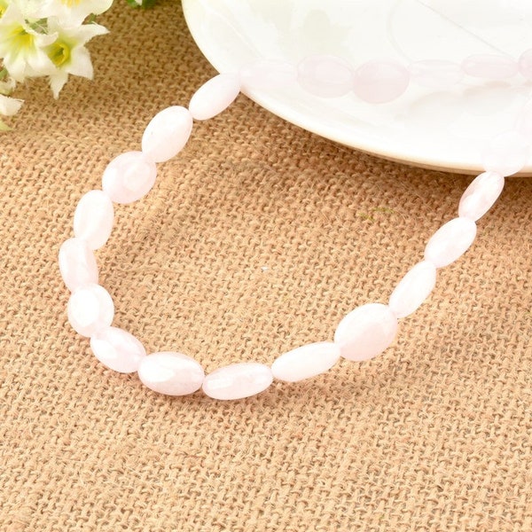 Pink Quartz Stone Flat Oval Beads 10*14mm for DIY Jewelry Making