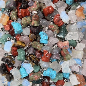 Bulk Mini Elephant Crystal Pendant, Hand Carved Gemstone Animal Charm Pendant, DIY Jewelry Making, Wholesale Supply