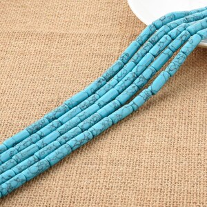 One Strand 7*18MM Blue Turquoise Round Tube Beads, Dyed Blue Cylinder Beads, Full Strand, Wholesale