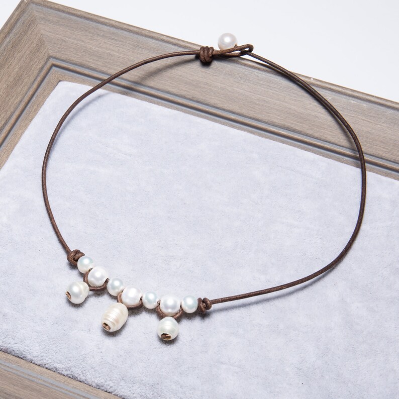 Leather Pearl Choker Real Freshwater Pearl Necklace Handmade Etsy