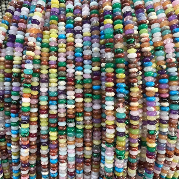 2*4mm Multi Color Assorted Rondelle Beads, Rainbow Gemstone Stone, Roundel Beads, Full Strand, Wholesale