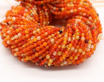 3mm one strand Faceted agate beads Mixed Orange Agate Round Shaped Beads- Natural Semi-Precious Gemstone sold as 1 strand