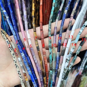 4*13mm Natural Gemstone Round Tube Beads, Healing Crystal Cylinder Beads, Energy Stone Pipe Shape Beads, DIY Jewelry, Wholesale Supplies