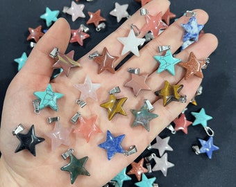 Mixed Stone Star Pendant, Small Crystal Star Pendant, Lucky Gemstone Pendant for Jewelry Making Supplies Bulk Wholesale