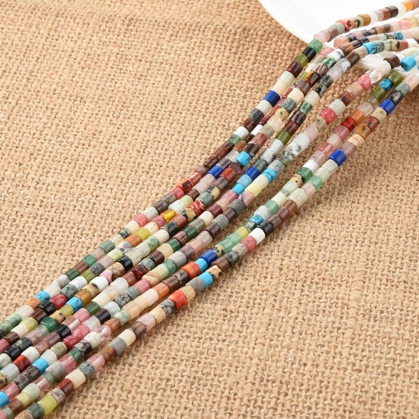 Multi Couleur Assortie Arc-En-Pierre Gemme Tube Perles Petit Cylindre Perles Plein Brin En Gros