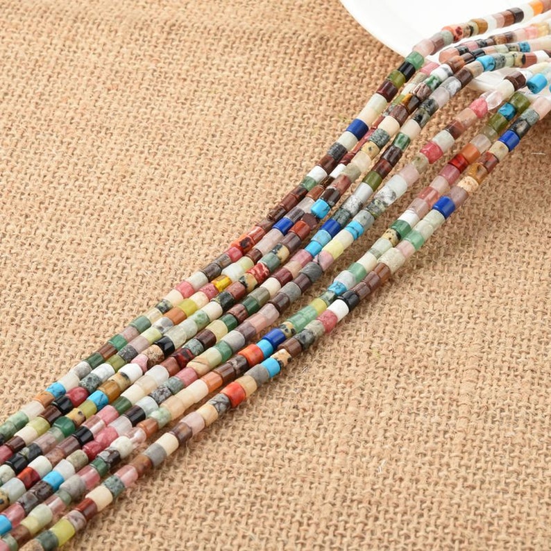 Multi Color Assorted Rainbow Gemstone Stone Tube Beads Small Etsy