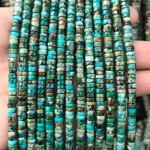 Blue Green Imperial Jasper Heishi Beads, 2*4mm Gemstone Beads, Loose Beads, Full Strand, Wholesale