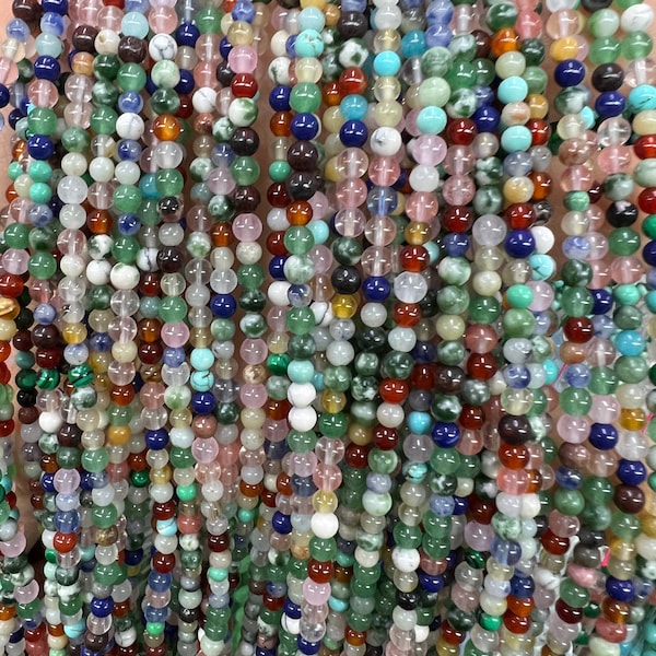 3mm Mixed Stone Round Beads, Assorted Rainbow Beads, Smooth Beads, DIY jewelry, Full Strand, Wholesale