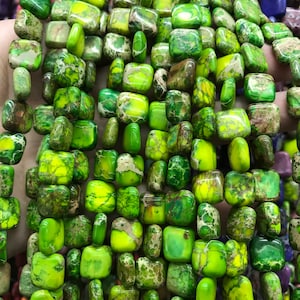 12/14mm Sea Sediment green Imperial Jasper Gemstone green flat square Loose Beads Full Strand Wholesale