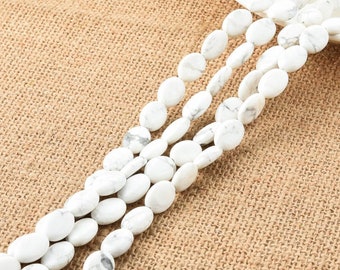 1 Strand 10X14mm White Howlite Flat Oval Beads for DIY Jewelry Making