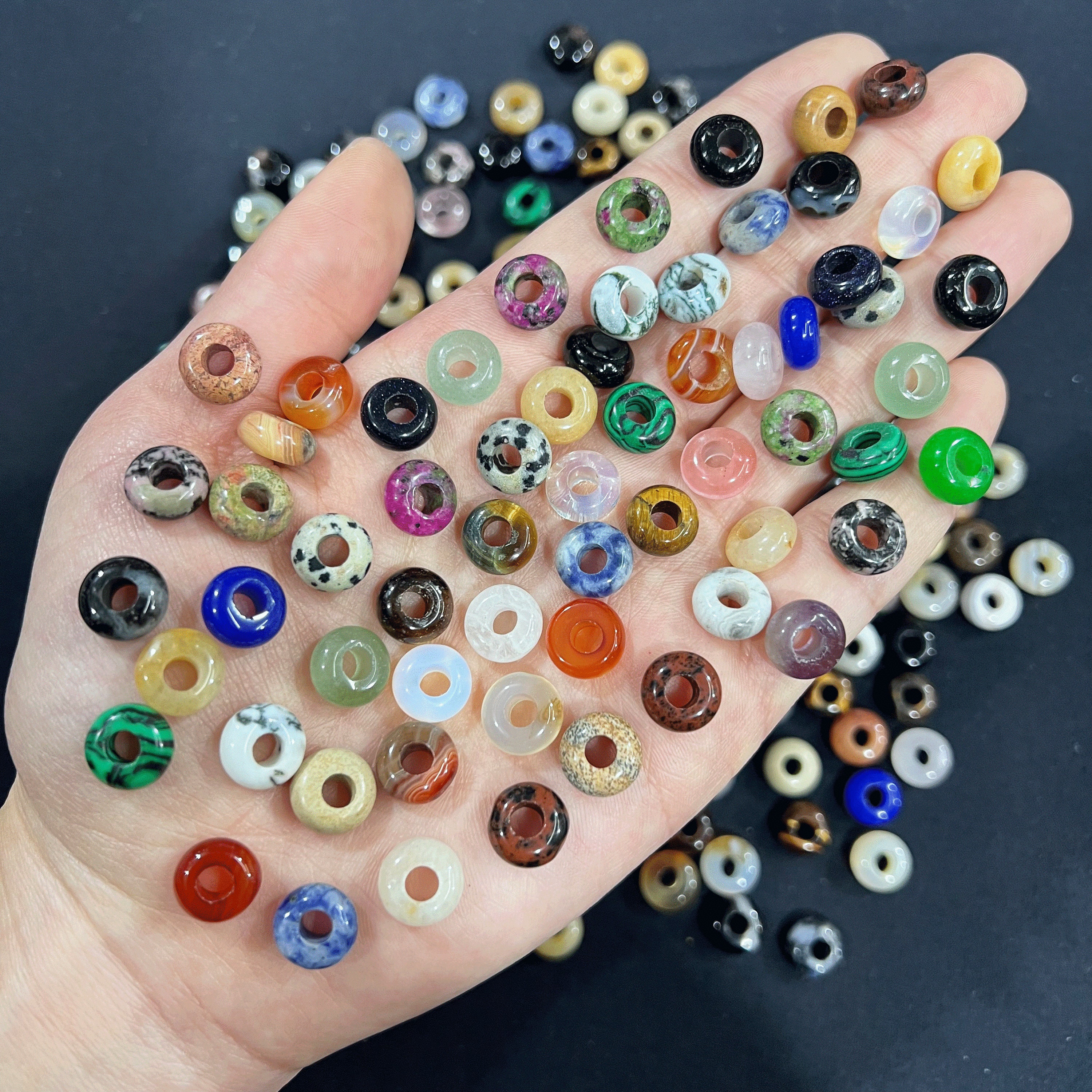 Bulk 10x5mm Gemstone Donut Big Hole Beads, Large Hole Rondelle Beads, Natural Stone Abacus Spacer Beads for Jewelry Making