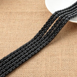 One Strand Black Stone 6*7MM Rectangle Tube Cylinder Beads